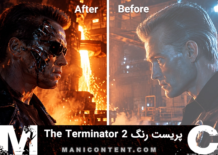 رنگ گرم سینمایی Terminator 2 Arnold Schwarzenegger Robert Patrick Warm Preset Lightroom